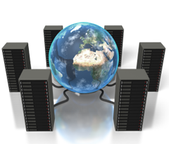 Planet Earth with servers around